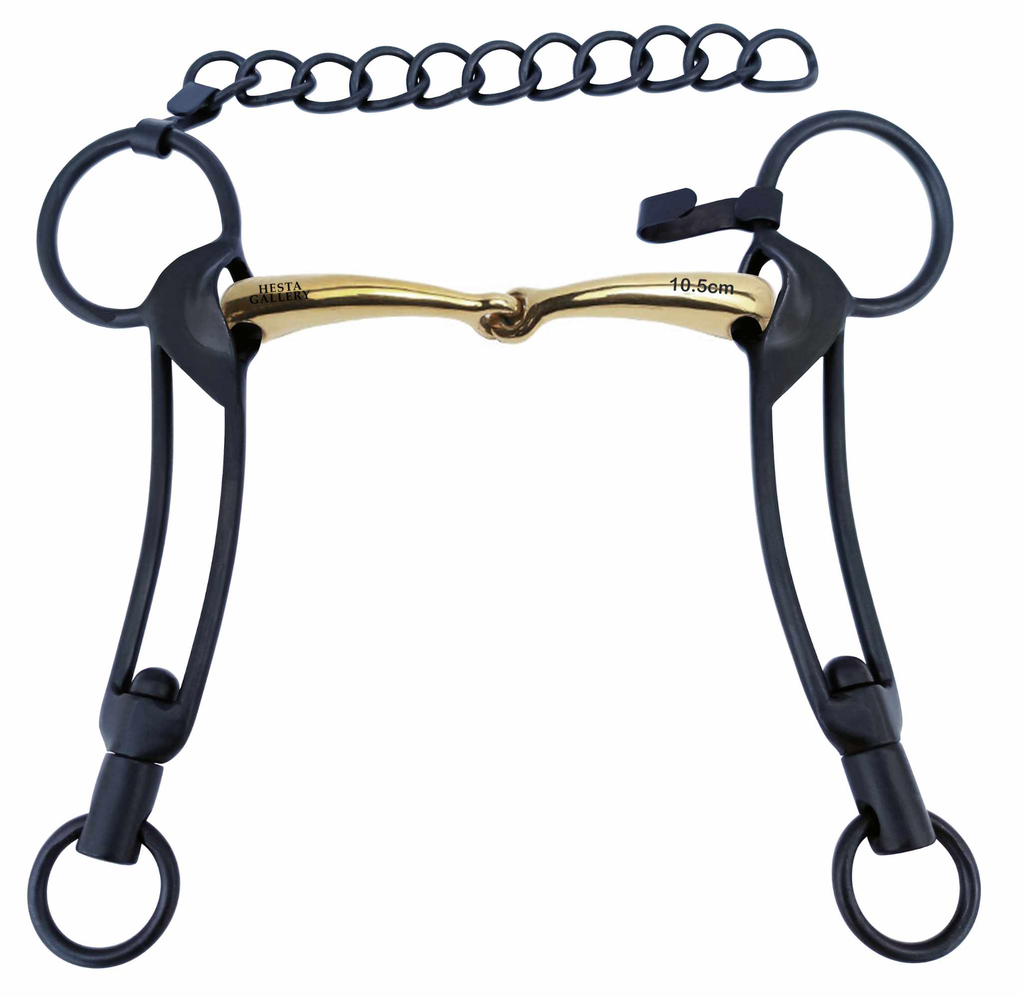 Hestagallery VISIR Isländische Kandare - einfach grochen- Messing- schwarze Anzüge